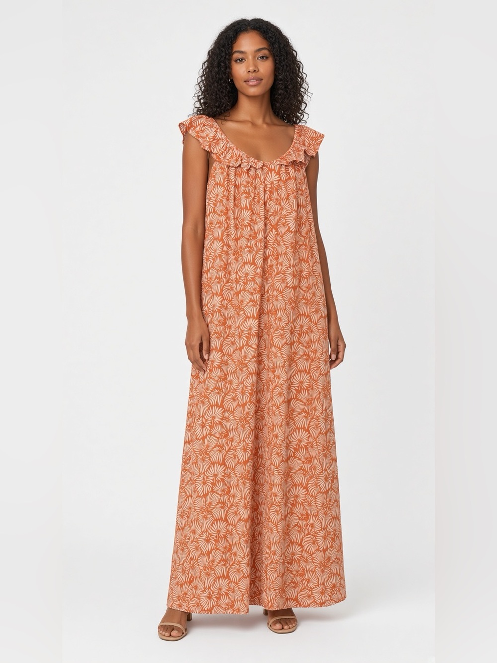 LOFT Orange and Cream Floral Maxi Skirt